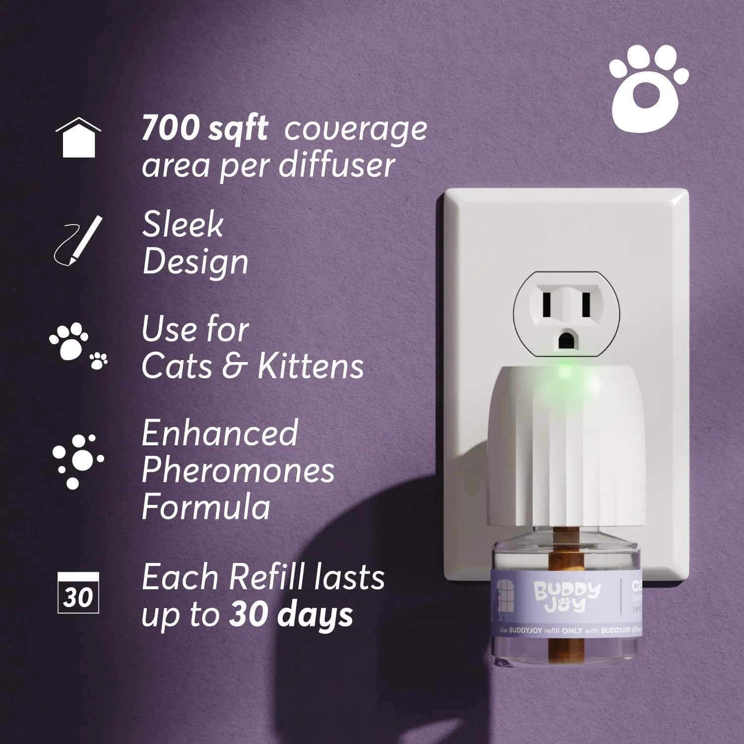 Cat Calming Diffuser Refills  Long-Lasting 30-Day Formula with Pheromones for Stress Relief, Relaxation, and Anxiety Reduction in Cats Easy to Use  (2 Diffusers   2 Refills)