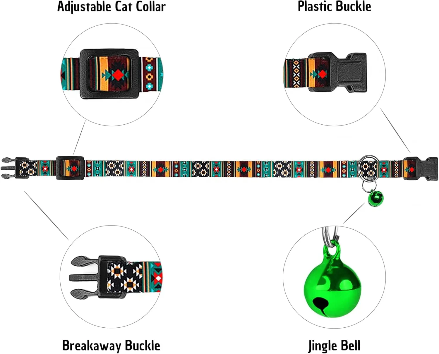 Cat Collars 2 Pack - Soft Cute Breakaway Collar with Bell, Adjustable Safety Kitten Collars for Girl & Boy Cats  Comfortable Stylish Patterned Print Lightweight (Tribal   Southwest)