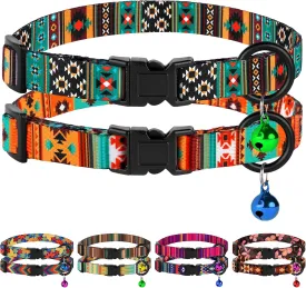 Cat Collars 2 Pack - Soft Cute Breakaway Collar with Bell, Adjustable Safety Kitten Collars for Girl & Boy Cats  Comfortable Stylish Patterned Print Lightweight (Tribal   Southwest)