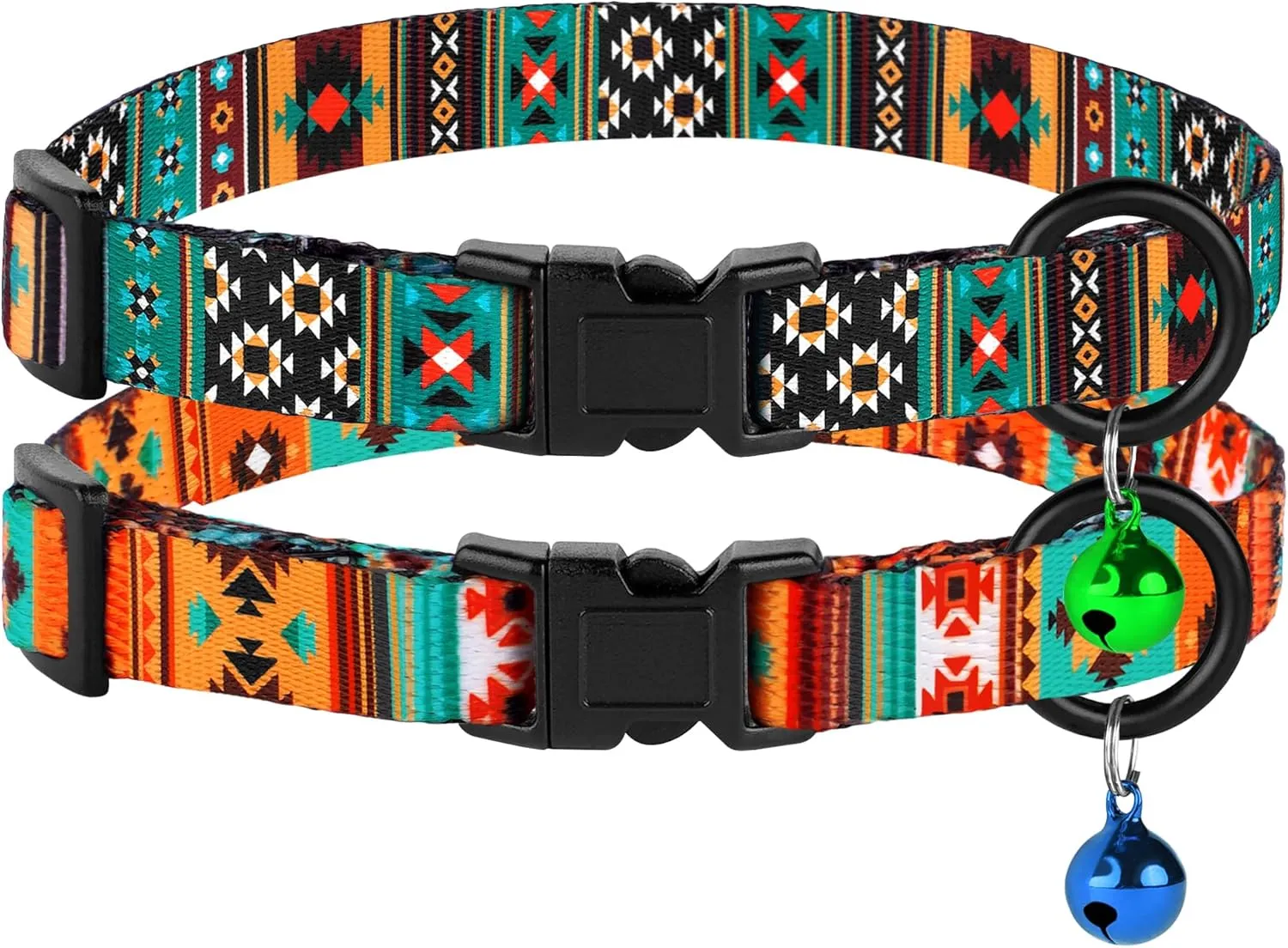 Cat Collars 2 Pack - Soft Cute Breakaway Collar with Bell, Adjustable Safety Kitten Collars for Girl & Boy Cats  Comfortable Stylish Patterned Print Lightweight (Tribal   Southwest)
