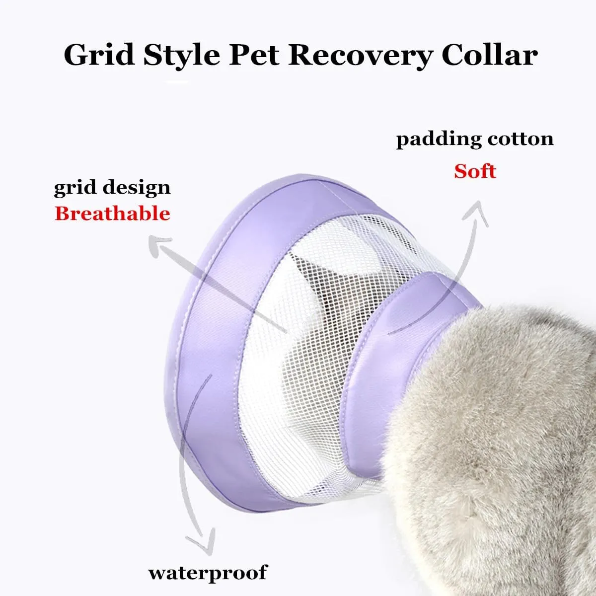 Cat Recovery Protective Cone Collar After Surgery-Soft Adjustable Waterproof Lightweight Elizabethan Collar to Prevent Cats from Touching Stitches, Wounds and Rashes (L Purple)