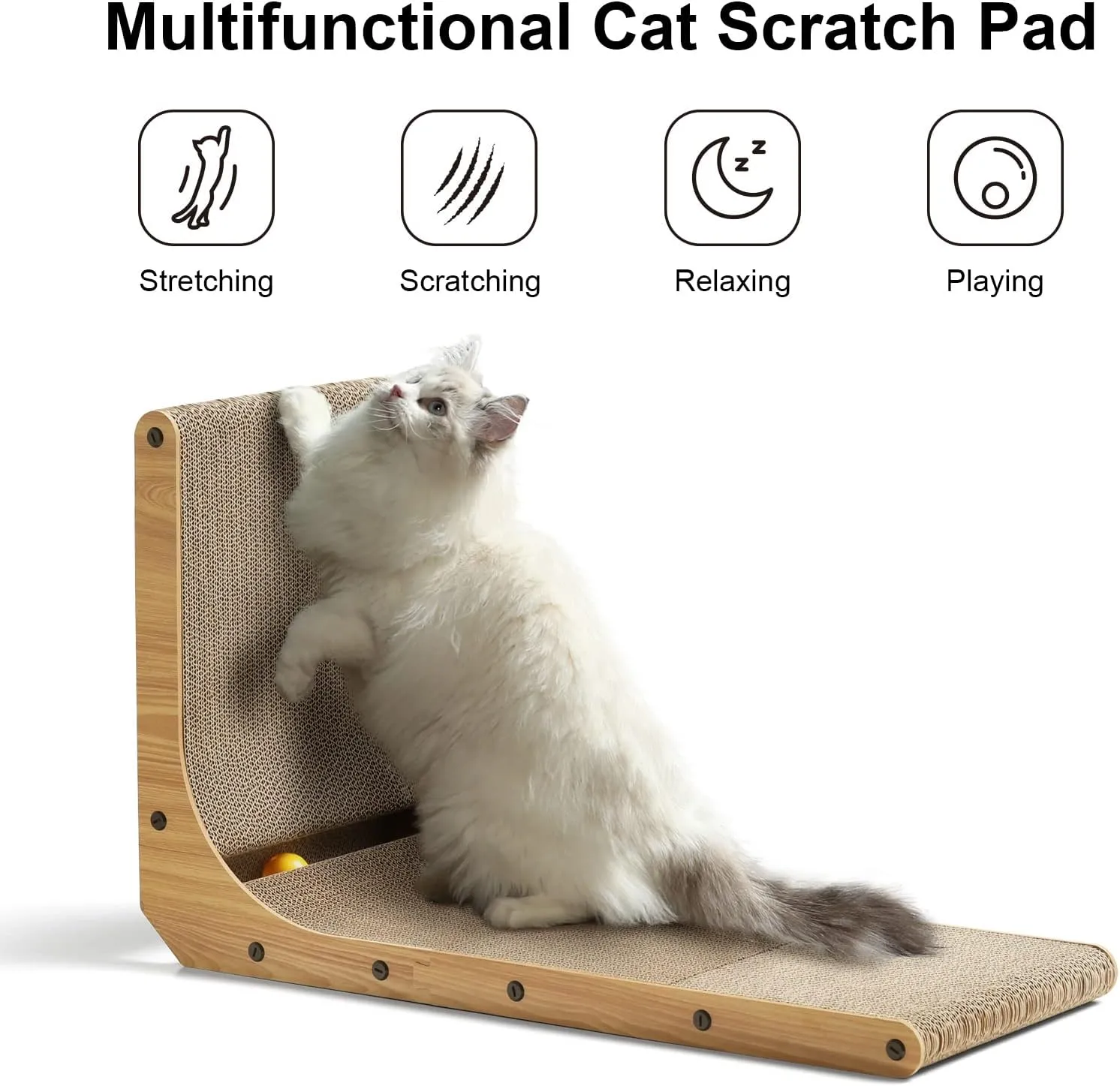 Cat Scratcher, 68 cm L Shape Cat Scratch Pad Wall Mounted, Cat Scratching Cardboard with Ball Toy for Indoor Cats, Large Size