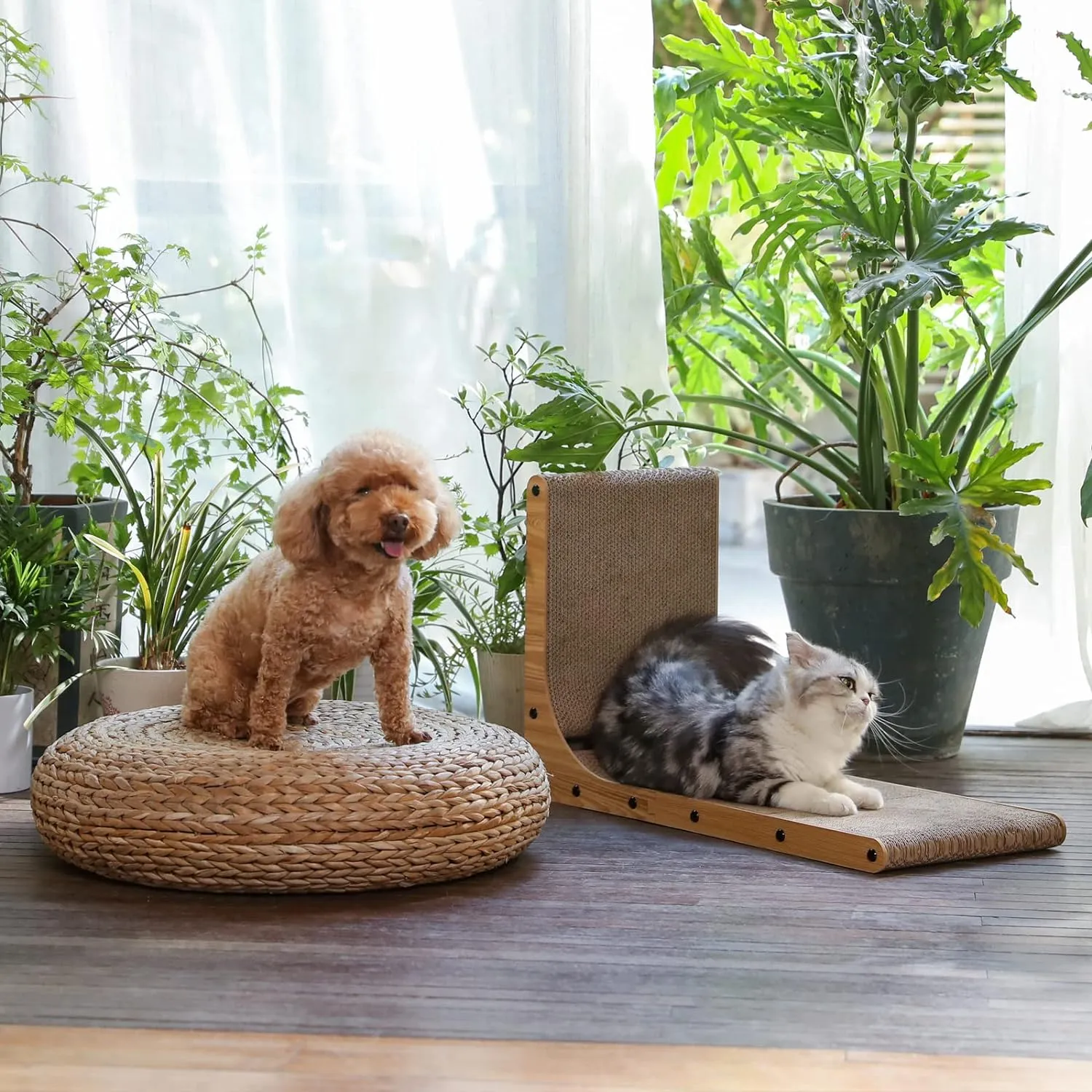 Cat Scratcher, 68 cm L Shape Cat Scratch Pad Wall Mounted, Cat Scratching Cardboard with Ball Toy for Indoor Cats, Large Size