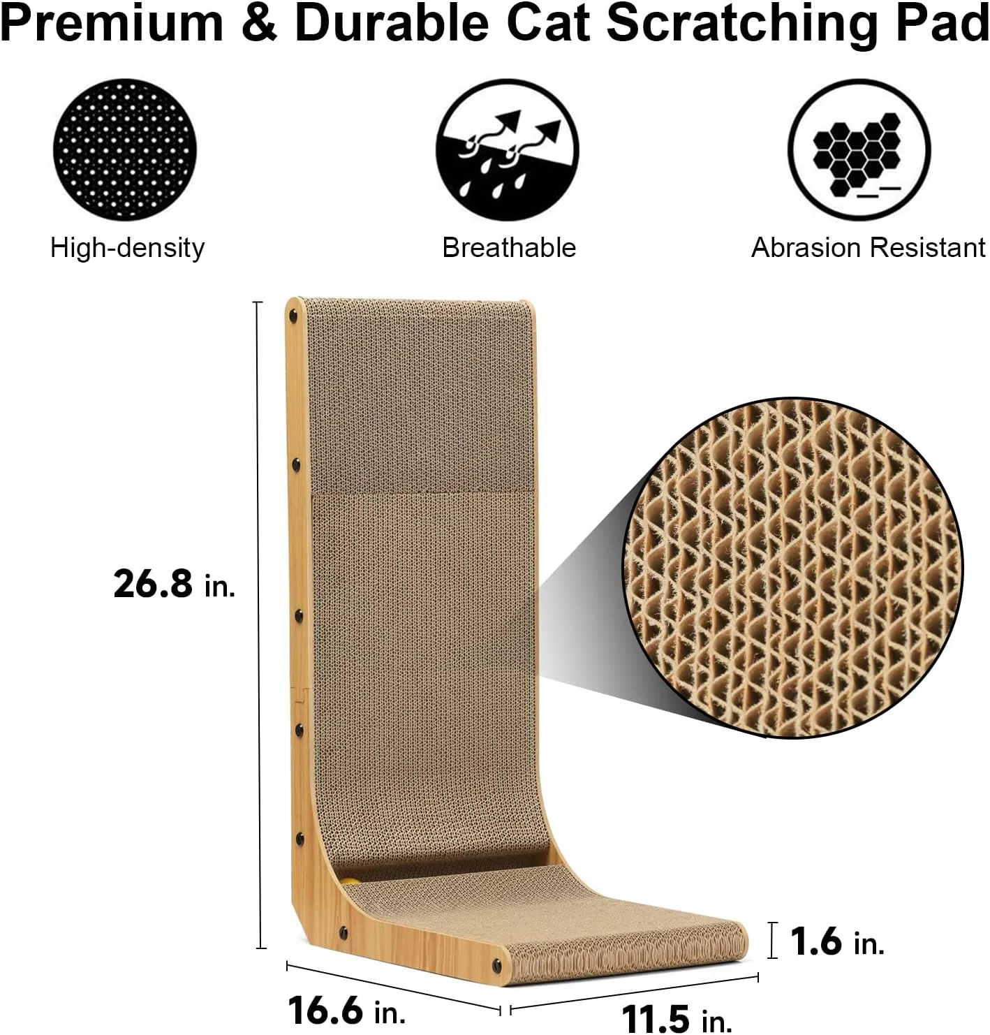 Cat Scratcher, 68 cm L Shape Cat Scratch Pad Wall Mounted, Cat Scratching Cardboard with Ball Toy for Indoor Cats, Large Size