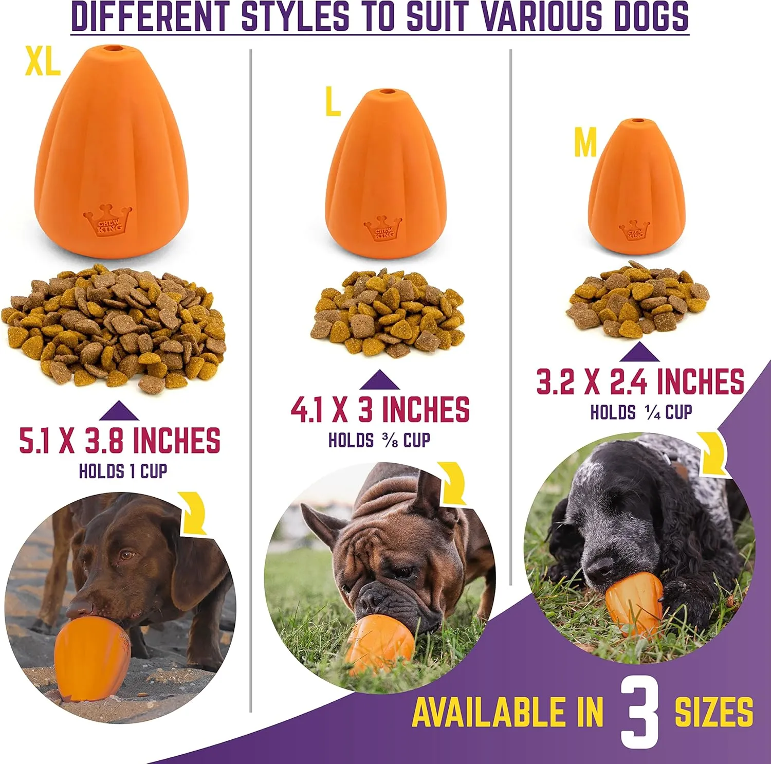 Chew King Premium Treat Dog Toy, Extremely Durable Natural Rubber Toy, Bacon Flavored Dog Toy Orange Medium