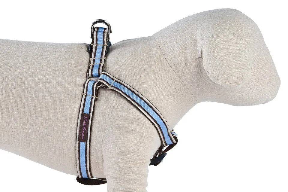 Chocolate/Periwinkle Stripe Dog Harness - 602