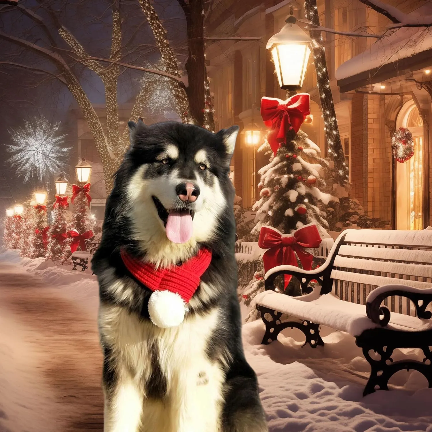 Christmas Santa Scarf for Small to Large Dog,Pet Holiday Party Costume Dog Accessories (L, Red)