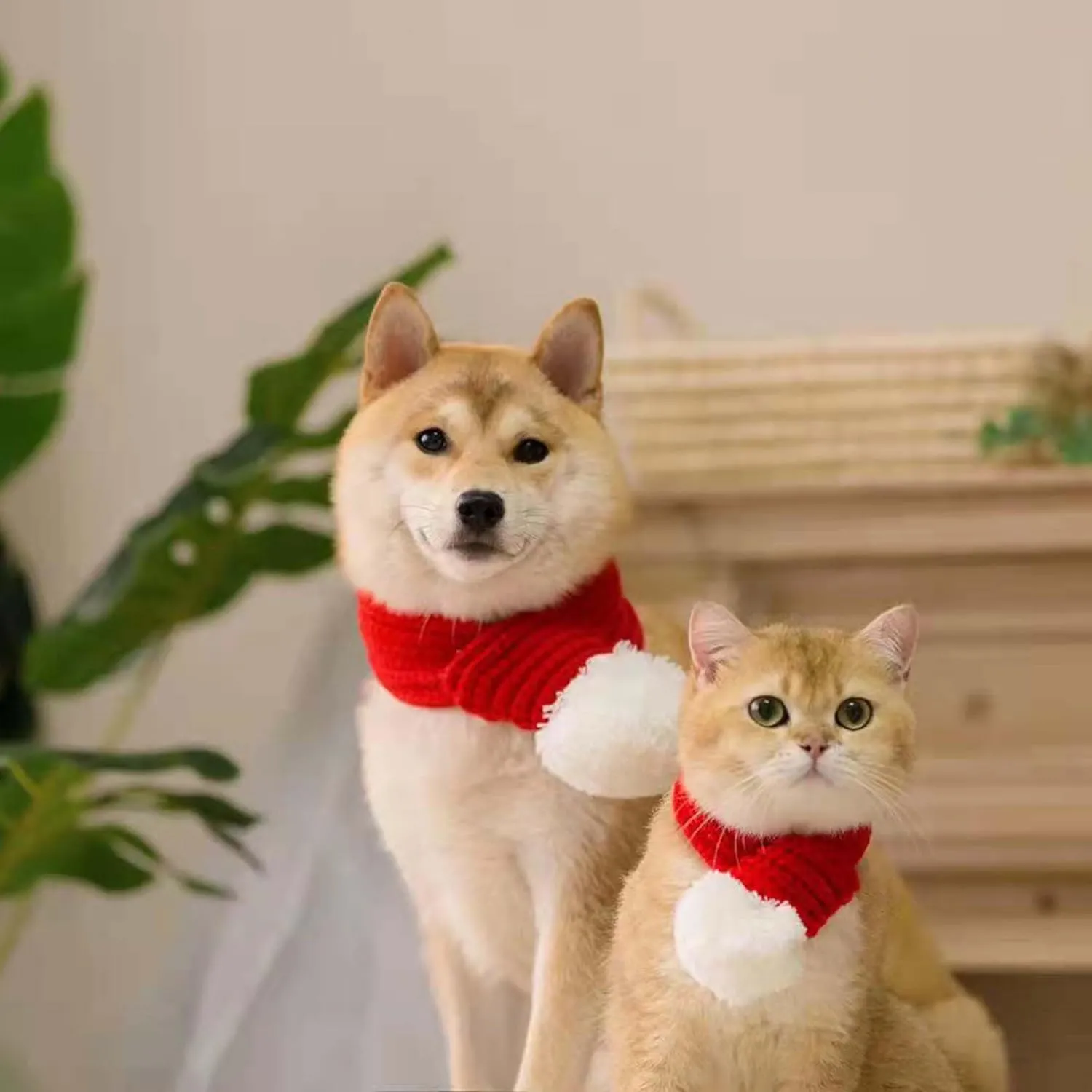 Christmas Santa Scarf for Small to Large Dog,Pet Holiday Party Costume Dog Accessories (L, Red)