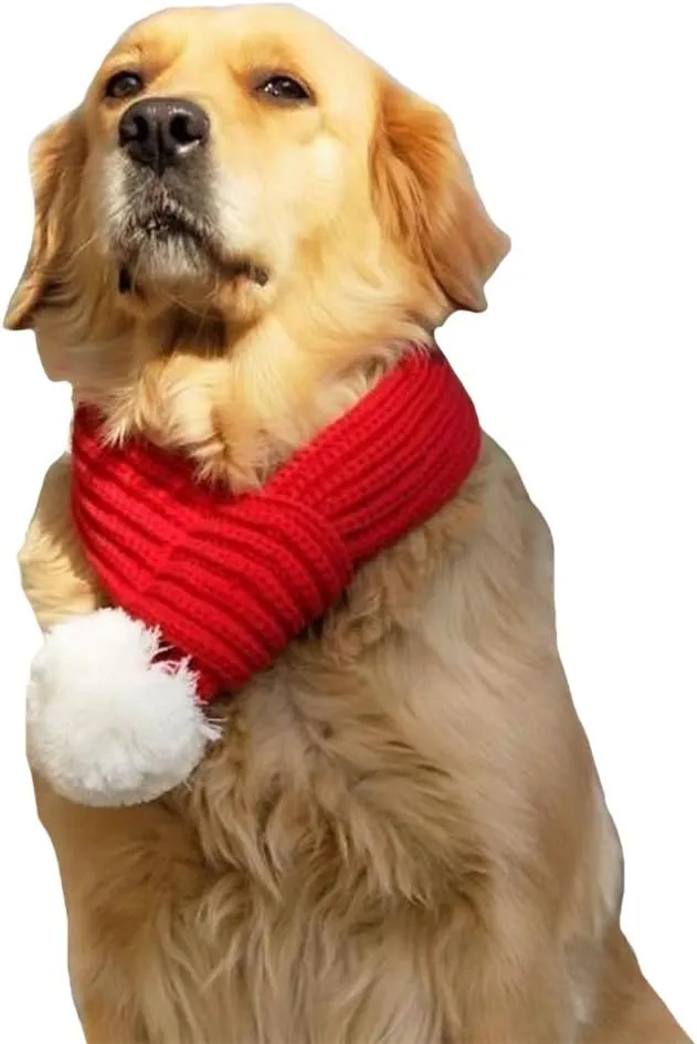 Christmas Santa Scarf for Small to Large Dog,Pet Holiday Party Costume Dog Accessories (L, Red)