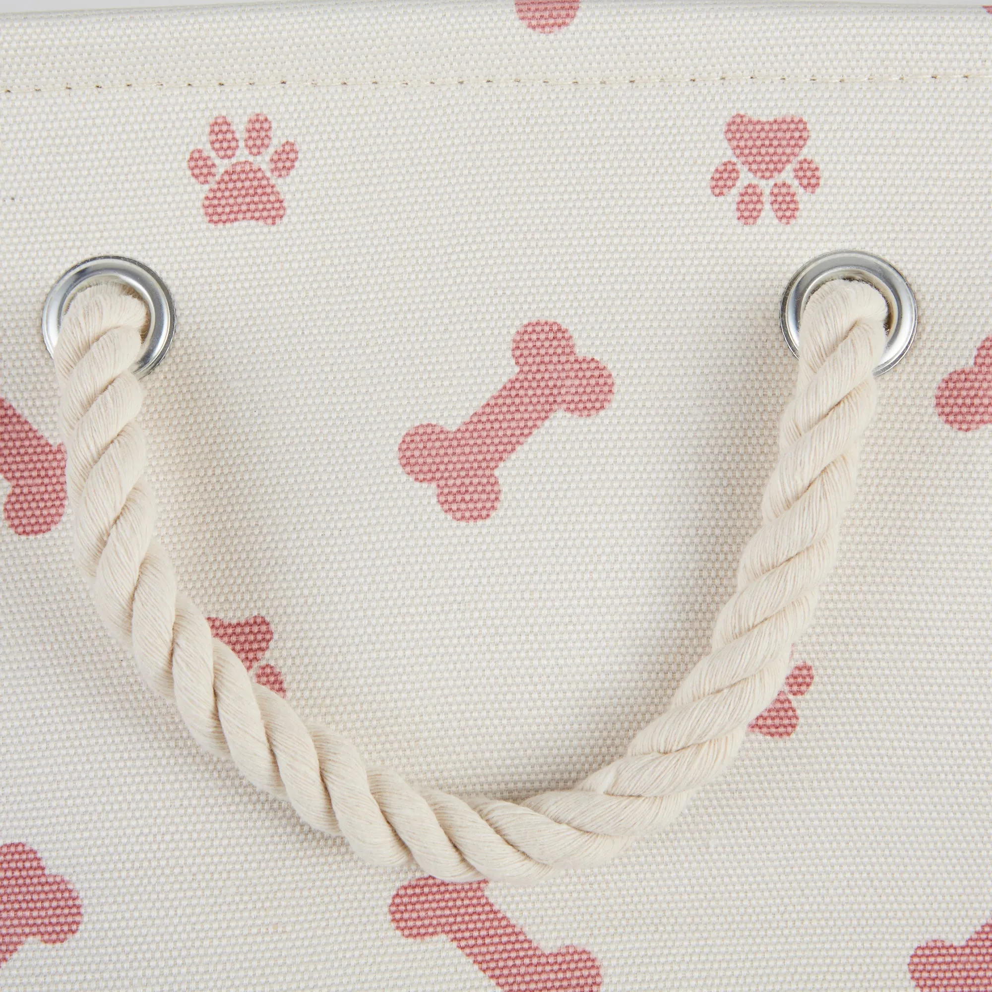 Collapsible Pet Storage Bin, Paw/Bone Print, Rose, Medium - 16x10x12"