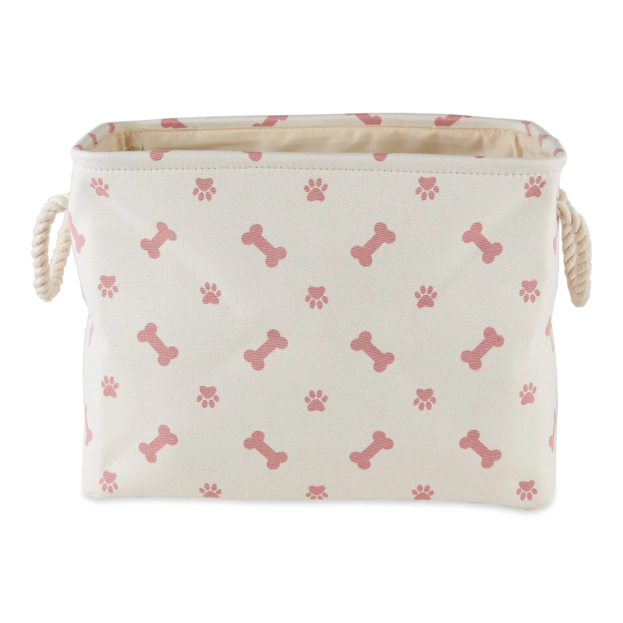 Collapsible Pet Storage Bin, Paw/Bone Print, Rose, Medium - 16x10x12"