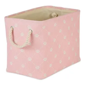 Collapsible Pet Storage Bin, Trellis Paw Print, Pink, Large - 17.5x12x15"
