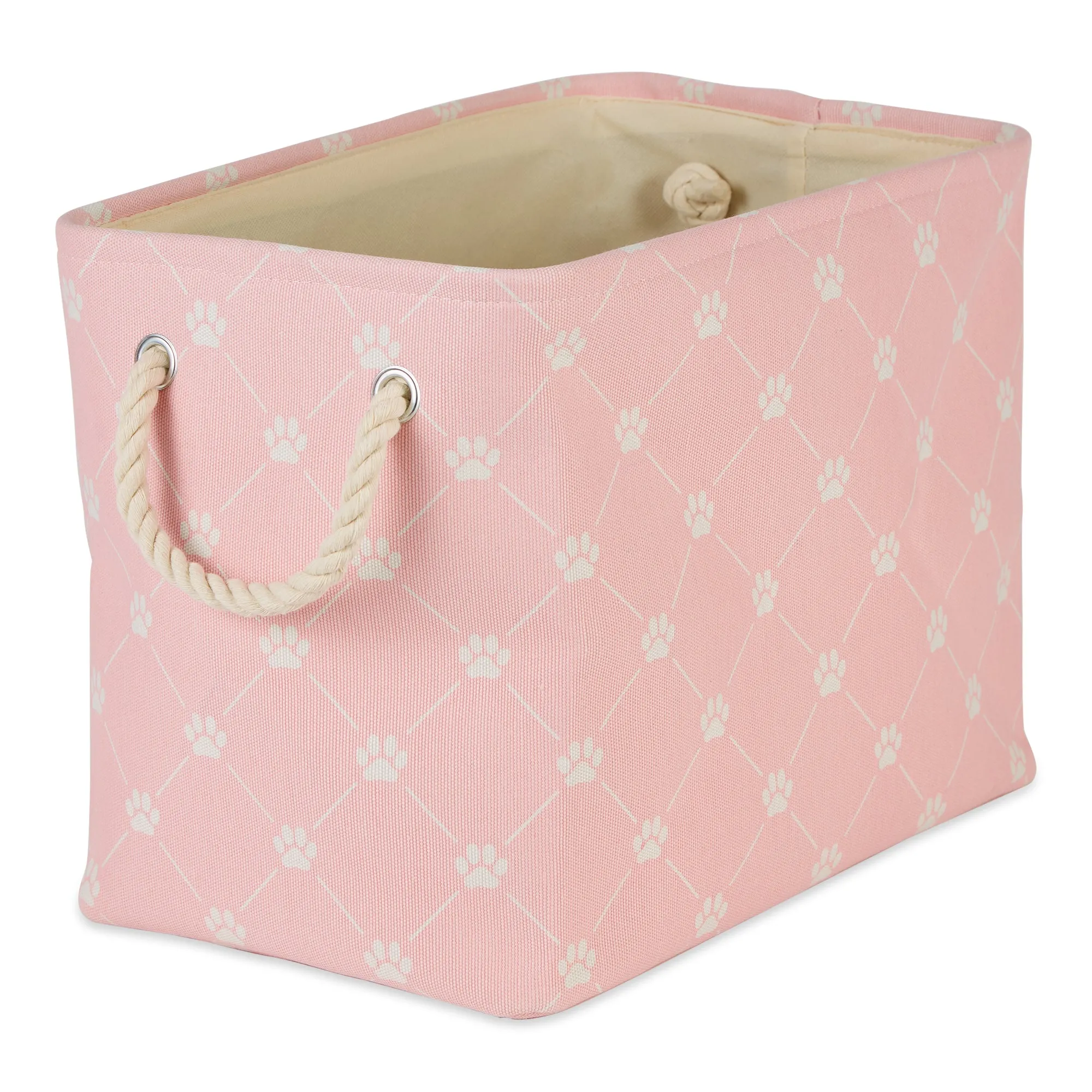 Collapsible Pet Storage Bin, Trellis Paw Print, Pink, Large - 17.5x12x15"