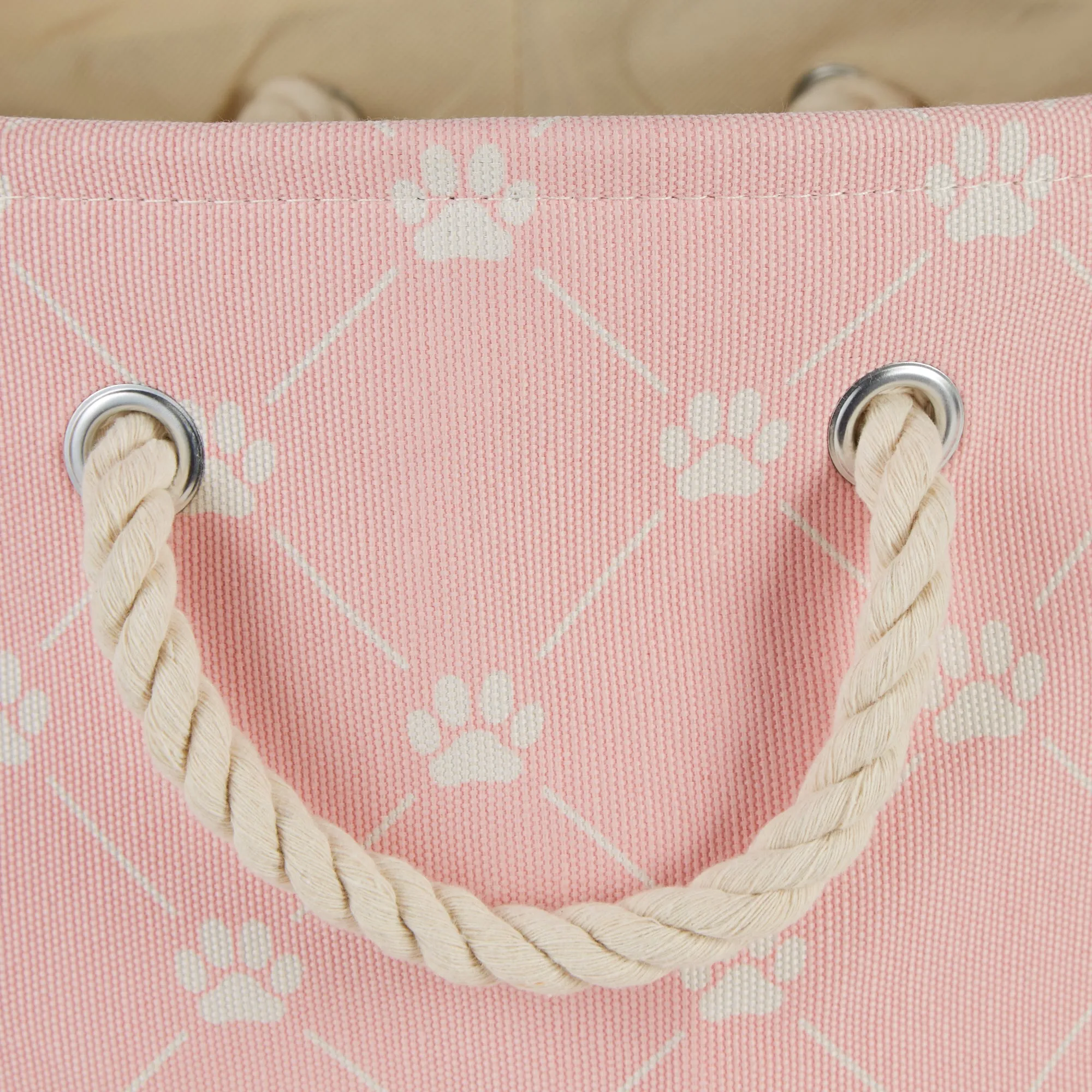 Collapsible Pet Storage Bin, Trellis Paw Print, Pink, Large - 17.5x12x15"