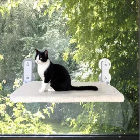 Cordless Cat Hammock, Cat Window Perch with 4 Suction Cups and Sturdy Metal Frame, Space-Saving Foldable Cat Beds for Indoor Large CatsBeige, L