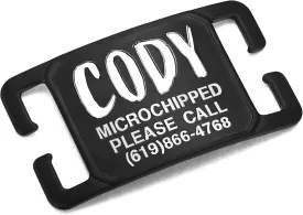 Deep Laser Custom Font Engraved Slide-On Pet ID Name Tags for Dogs & Cats, Customized Silent, No Noise Collar Tags, PVD Black Stainless Steel, 5 Lines of Personalized Text - Medium