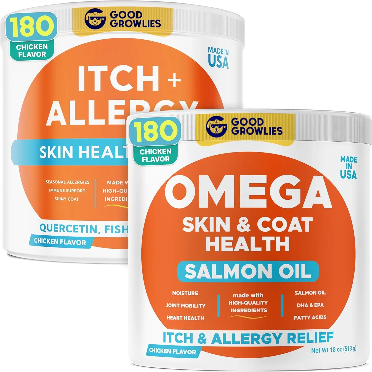 Dog Allergy   Omega 3 Bundle - Anti-Itch Skin & Coat Supplement   Dry & Itchy Skin Relief - No Fillers   EPA&DHA Fatty Acids - Itching&Paw Licking   Heart, Hip&Joint Support - 360 Chews - Made in USA