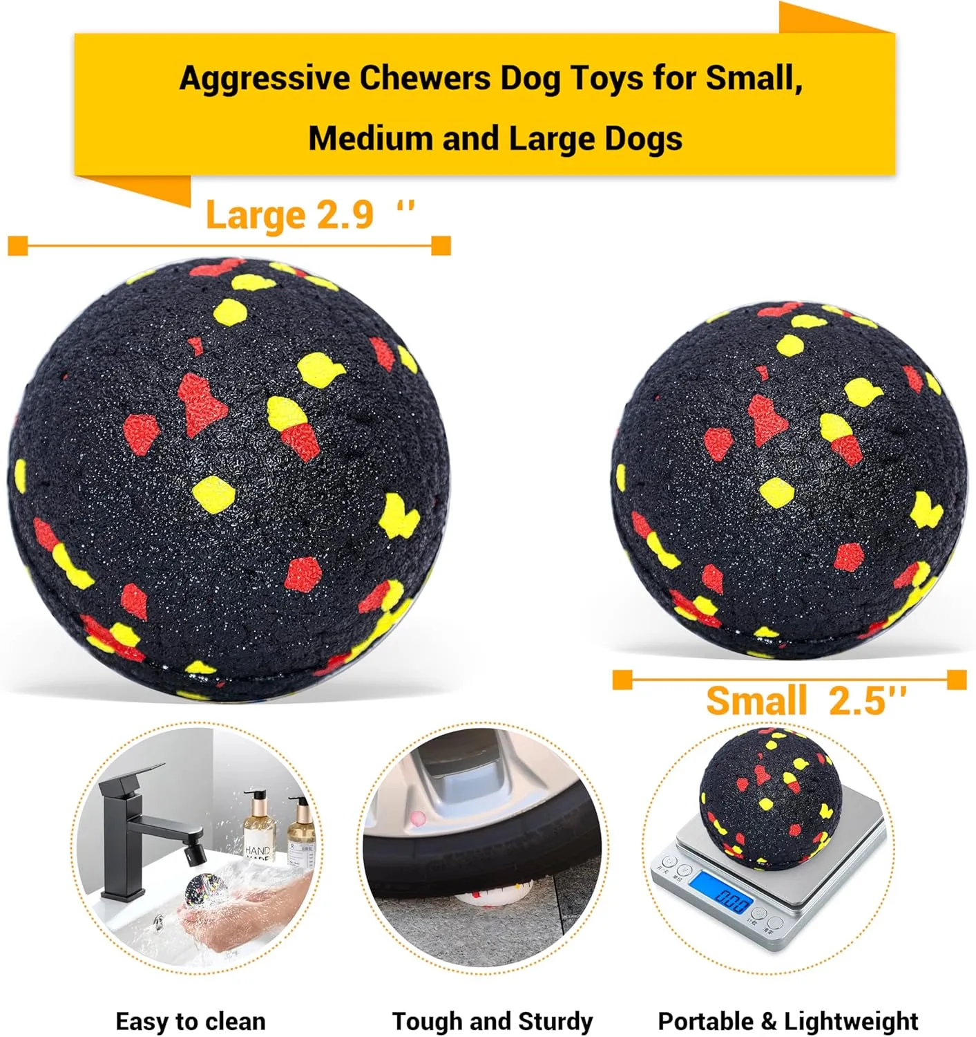 Dog Balls Toys for Aggressive Chewers, Indestructible Durable Bouncy Floating Balls for Dogs to Fetch, Durable Solid Rubber Ball for Training Dog(2 Pack)