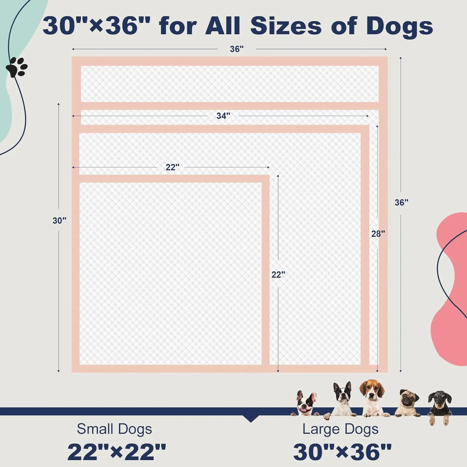 Dog Pee Pads Extra Large 30"  36" - 25 Count, Heavy Duty XXL Puppy Pads, Unscented Pink Dog Pads, Super Absorbent & Leak-Proof Potty Pads for Doggies