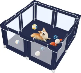 Dog Playpen 50  50 inch, Puppy Playpen with Bottom, 32 Inch Height Pet Playpen