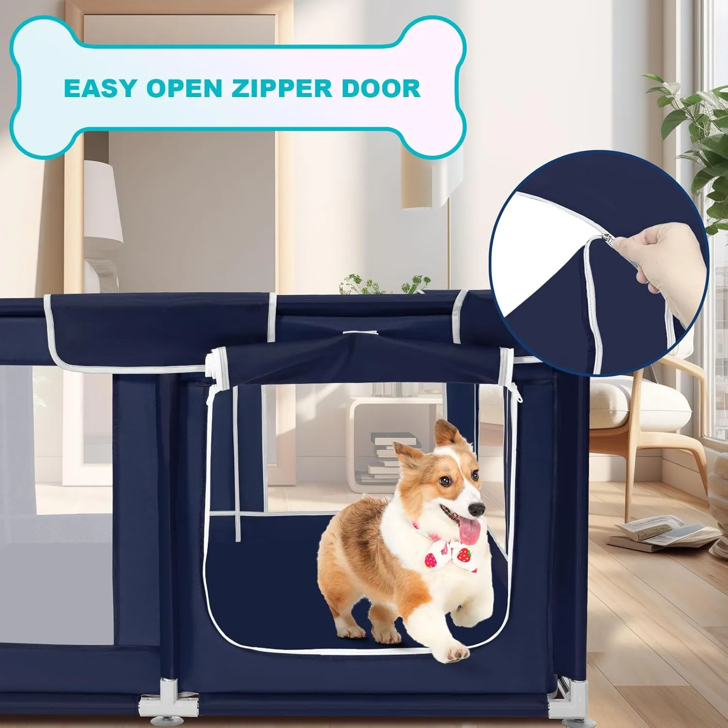 Dog Playpen 50  50 inch, Puppy Playpen with Bottom, 32 Inch Height Pet Playpen