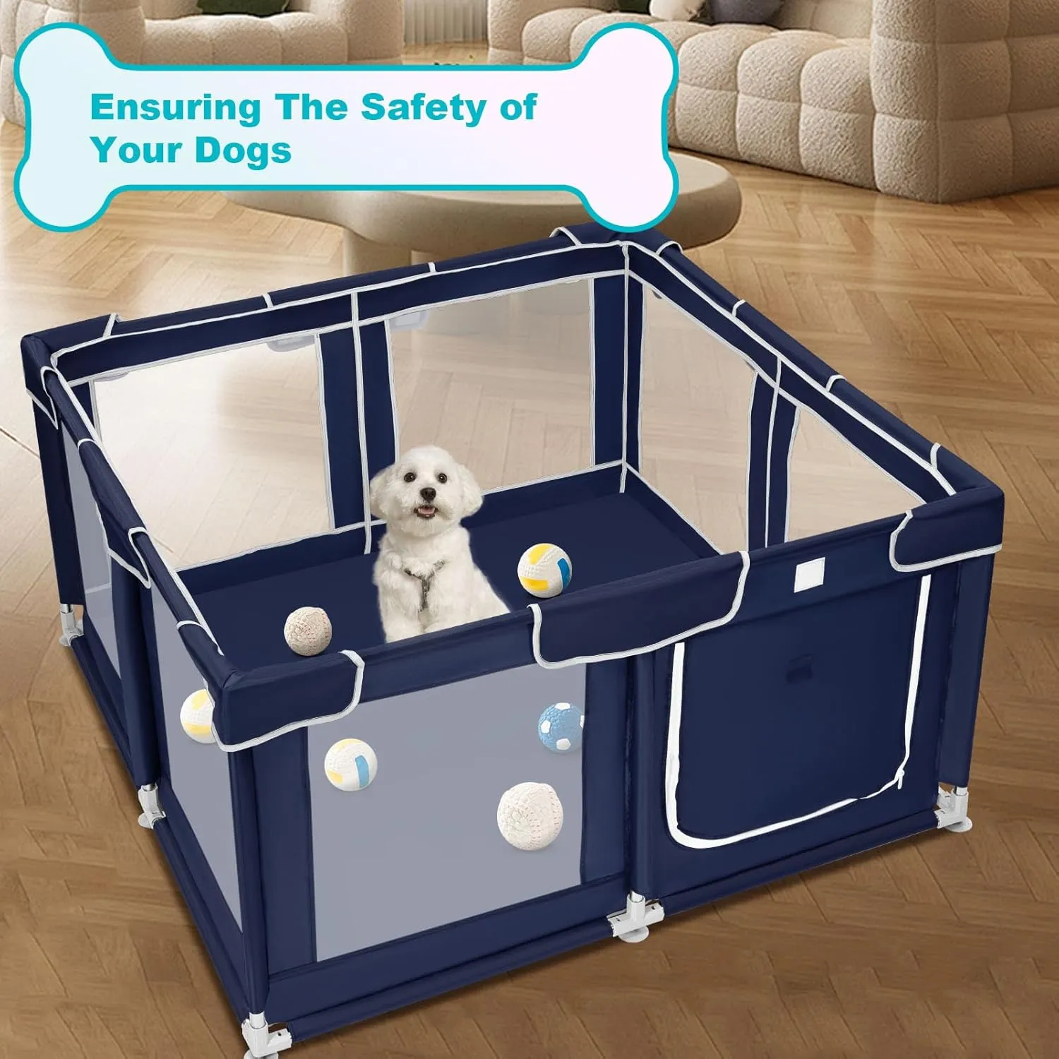 Dog Playpen 50  50 inch, Puppy Playpen with Bottom, 32 Inch Height Pet Playpen