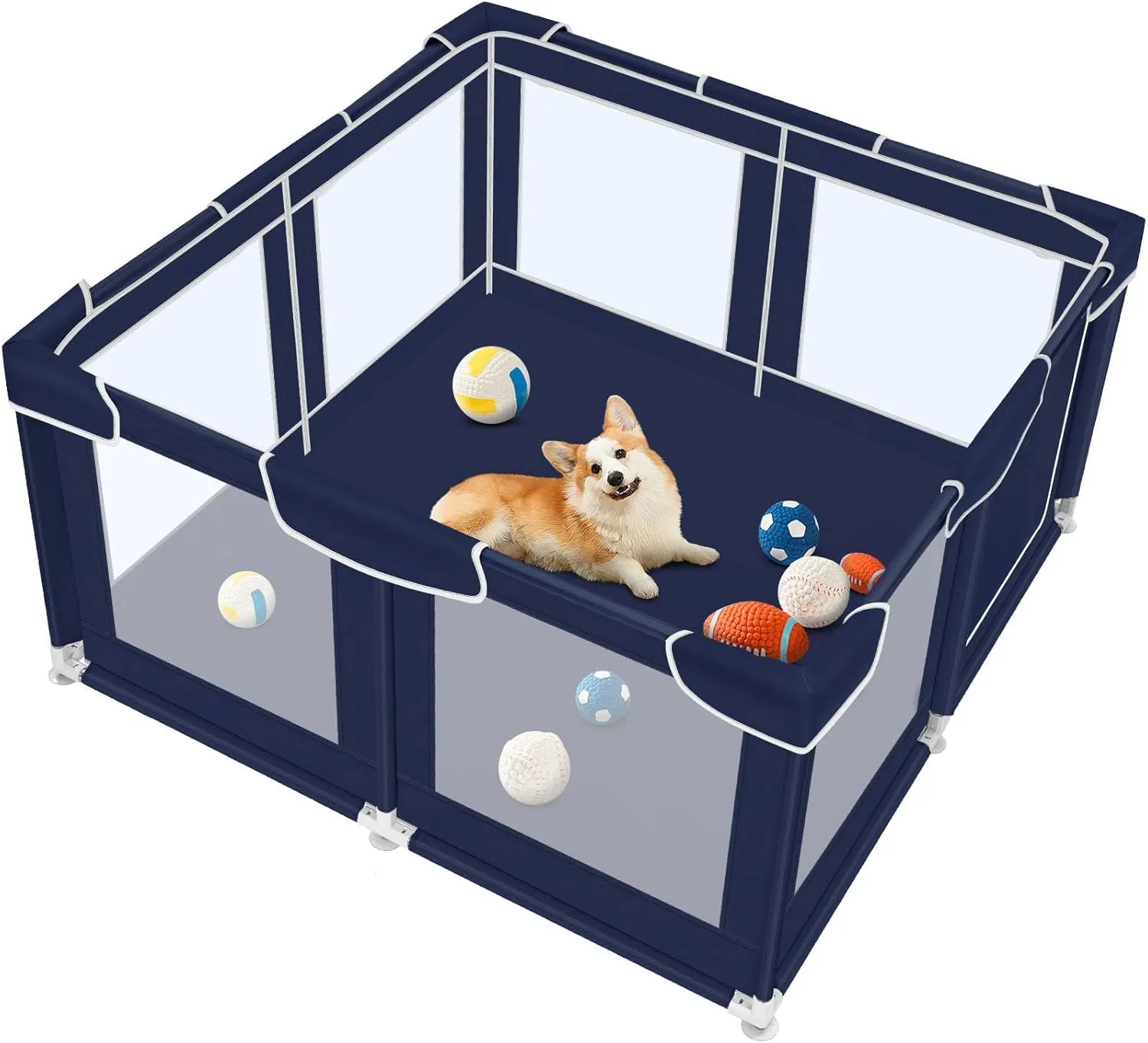 Dog Playpen 50  50 inch, Puppy Playpen with Bottom, 32 Inch Height Pet Playpen