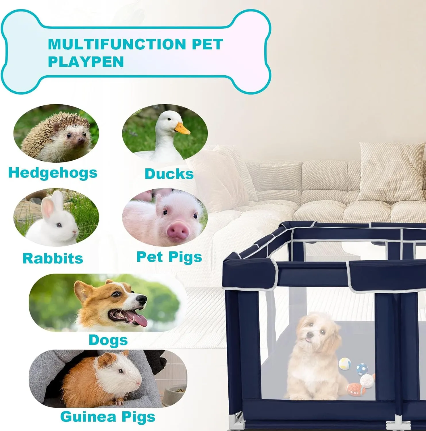 Dog Playpen 50  50 inch, Puppy Playpen with Bottom, 32 Inch Height Pet Playpen