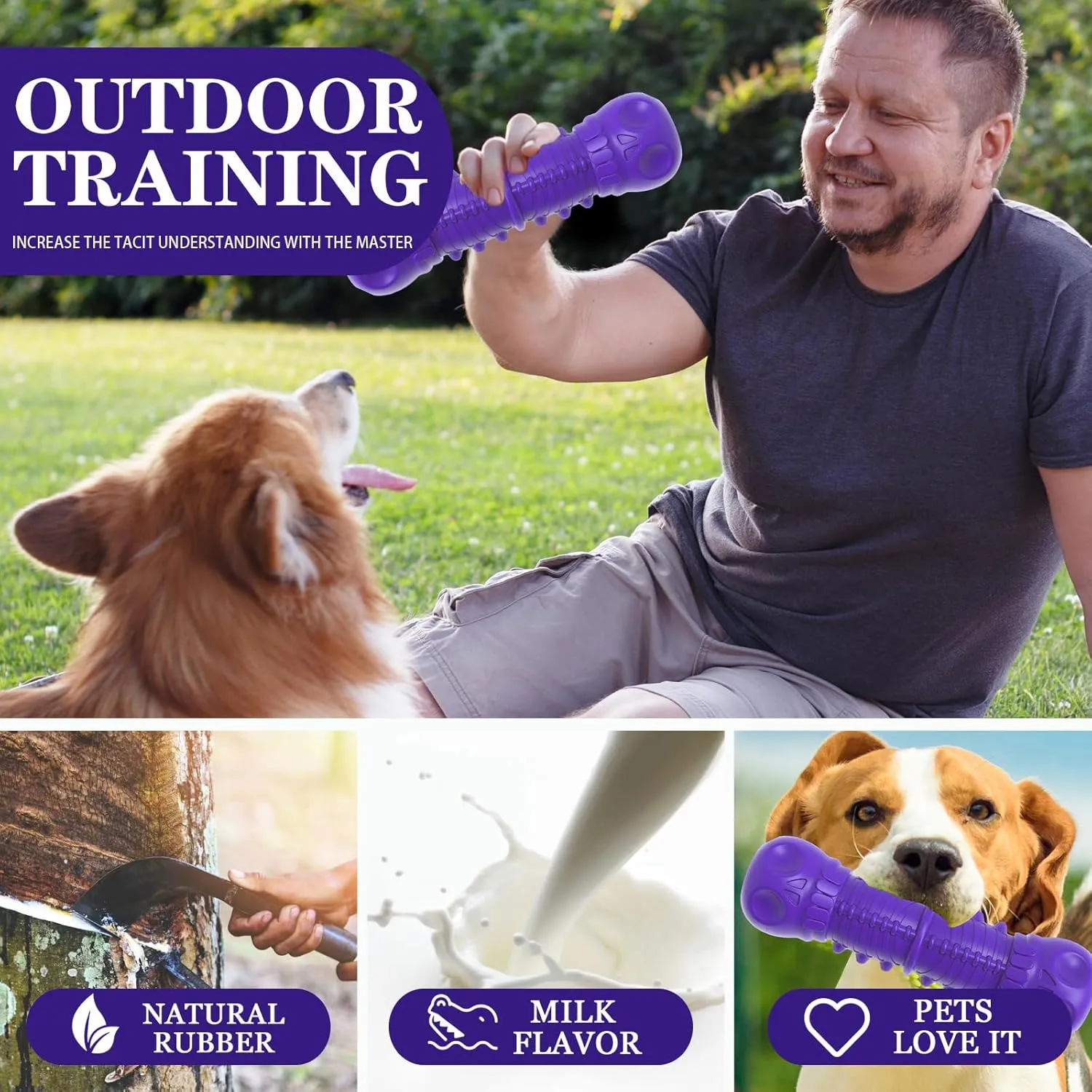 Dog Squeaky Toys for Aggressive Chewers, Durable Chew Toys for Large Medium Breed Dog, Tough Durable Dogs Toys with Natural Rubber