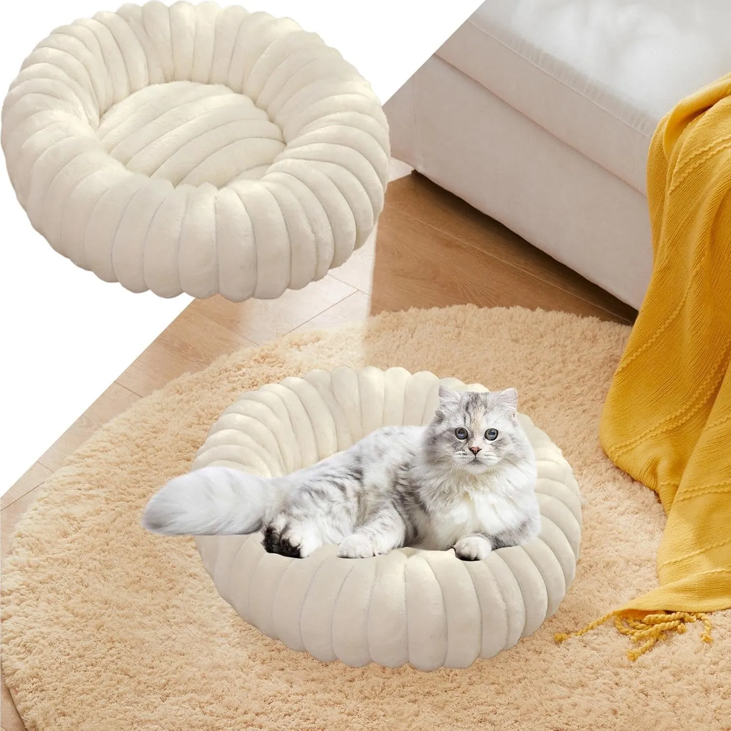 Donut Dog Bed - Calming Dog Bed for Small Dogs, Cat Beds Soft Donut Plush Dog Bed, Round Cat Couch Washable Anti-Slip Pet Beds for Small Dogs & Small Cats