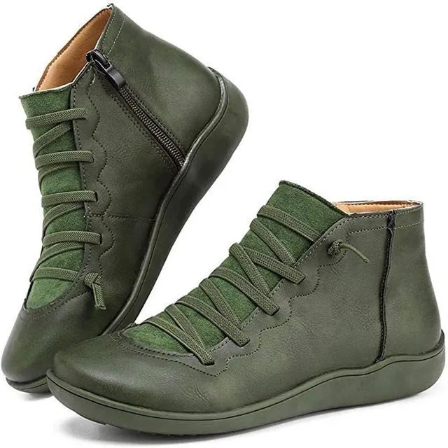 Dyavor Women Leather Waterproof Orthopedic Vintage Boots