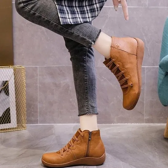 Dyavor Women Leather Waterproof Orthopedic Vintage Boots