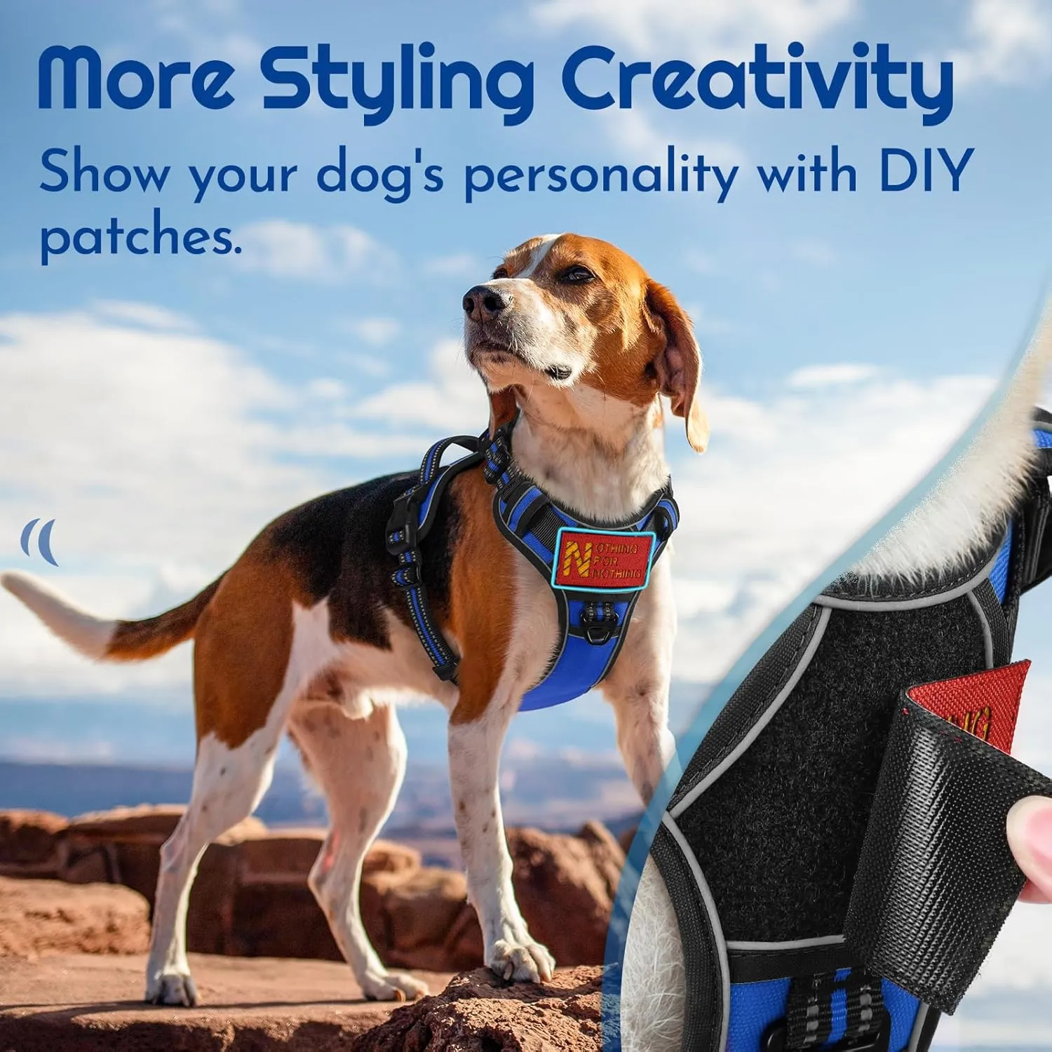 Eagloo Dog Harness Medium Sized, Easy Wearing with 3 Buckles, Adjustable No Pull Pet Harness with 2 Rings for Walking, No Chock Reflective Soft Padded Vest with Control Handle, Blue & Black, M