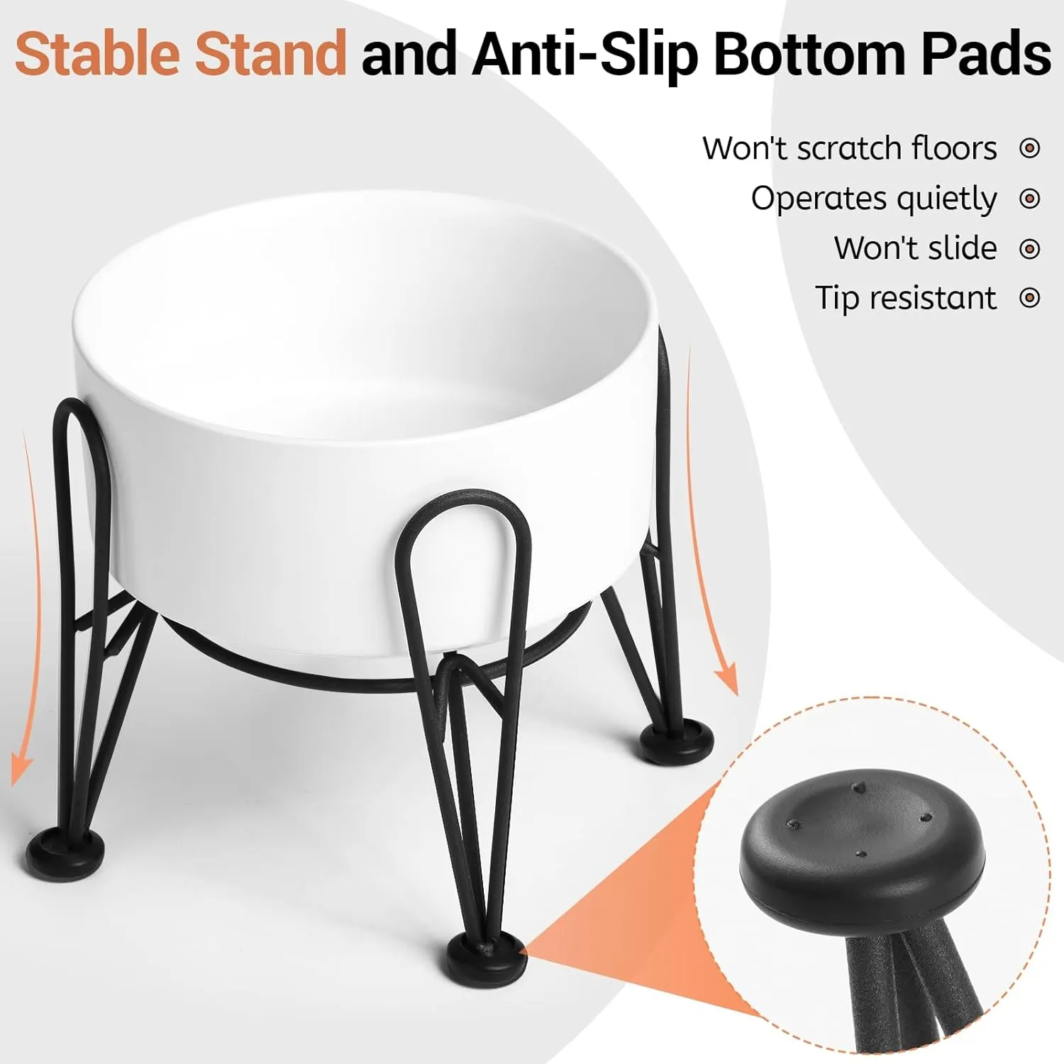 Elevated Dog Bowls, Ceramic Raised Dog Bowl Set with Anti-Slip and Non-Tip Metal Stand, 2 Pack Pet Food and Water Feeding Bowls for Small and Medium Dogs (White,3.5 Cups)