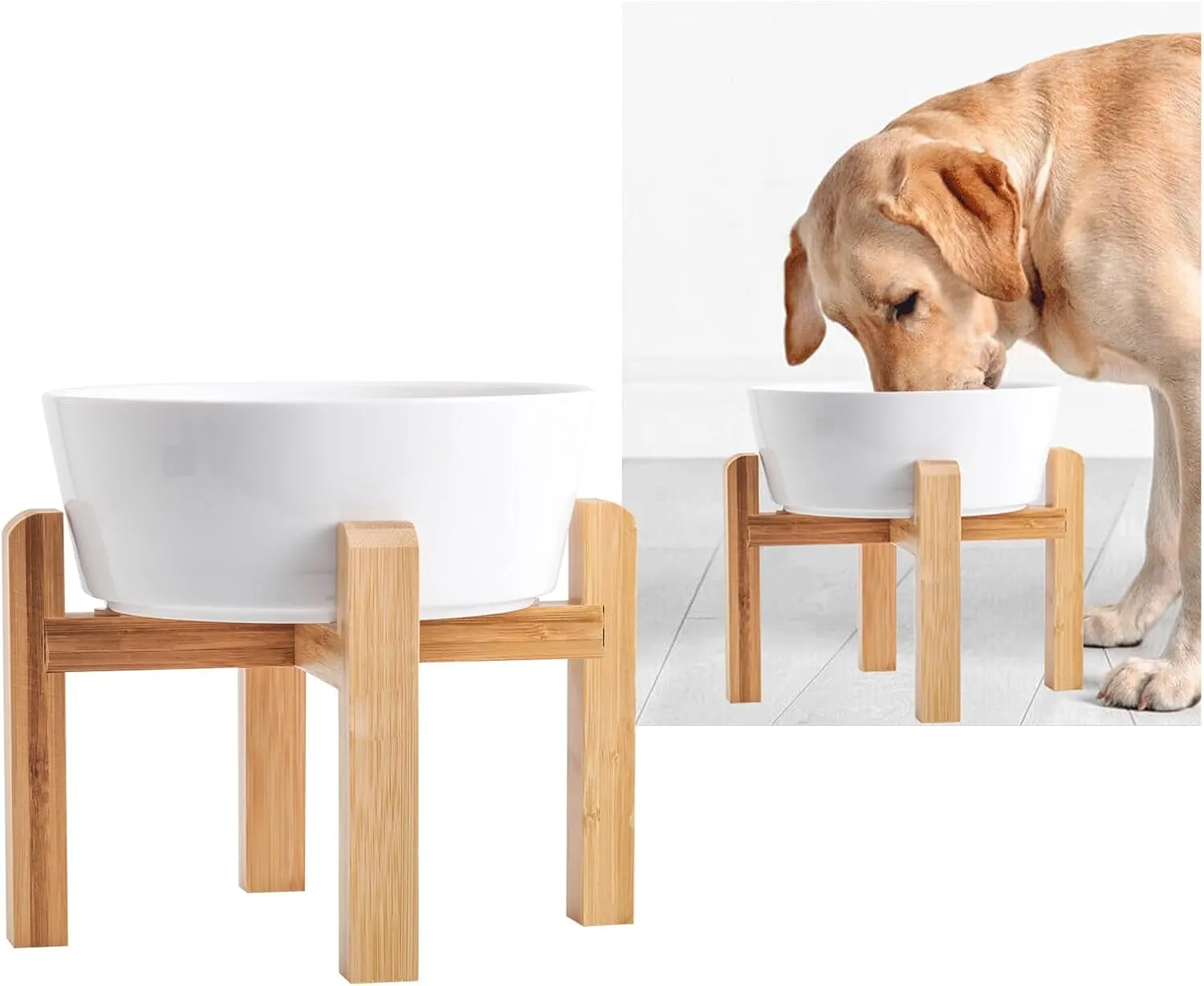 Elevated/Raised Dog Bowl Wood Stand for Medium Large Breed,7.67 in Wide Dog Food Water Dish Holder, Non Slip Modern Cute Porcelain Pet Bowl Stand Height 6.29" Tall Wide Month