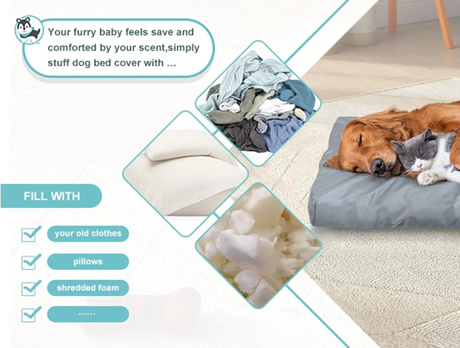 Explore Land Scratch Resistance Dog Bed Cover Canvas Washable Dog Crate Pad Replacement Cover, 48Lx36Wx4H inch, Charcoal