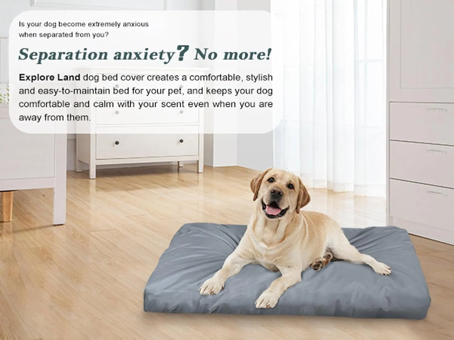 Explore Land Scratch Resistance Dog Bed Cover Canvas Washable Dog Crate Pad Replacement Cover, 48Lx36Wx4H inch, Charcoal