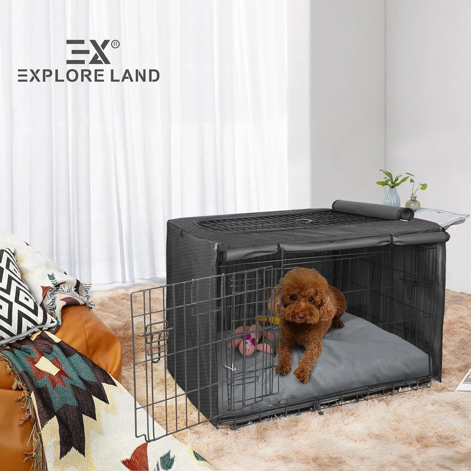Explore Land Scratch Resistance Dog Bed Cover Canvas Washable Dog Crate Pad Replacement Cover, 48Lx36Wx4H inch, Charcoal