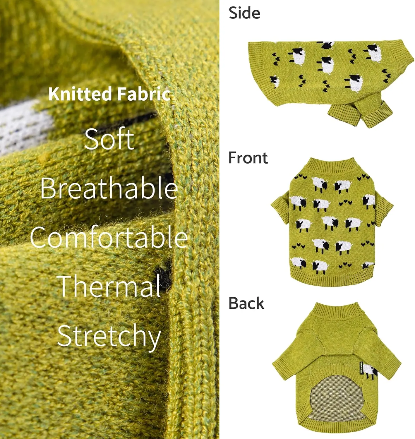 Fitwarm Funny Sheep Dog Sweater, Thermal Winter Clothes for Small Dogs - Boy & Girl - Holiday Clothes - Pullover Jumper - Pet Outfit - Black, Green, White - Medium