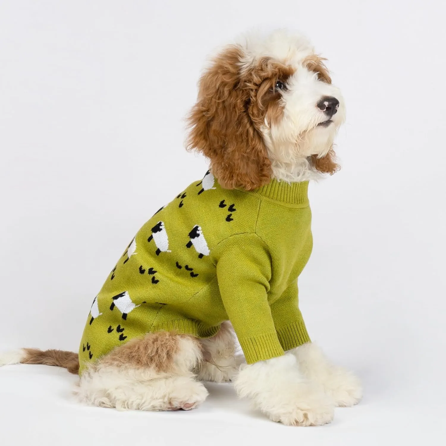 Fitwarm Funny Sheep Dog Sweater, Thermal Winter Clothes for Small Dogs - Boy & Girl - Holiday Clothes - Pullover Jumper - Pet Outfit - Black, Green, White - Medium