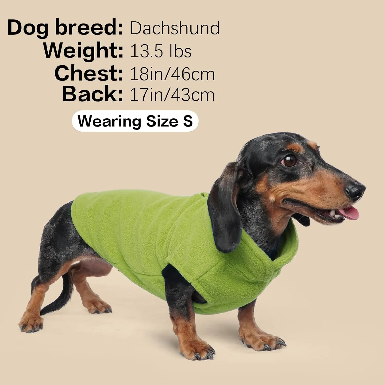 FUAMEY Fleece Vest, Warm Sweatshirt Puppy Stretchy Sweater Pullover Turtleneck Coat Winter Jacket With Leash Hole, Dachshund Sweaters Yorkie Clothes for Small Medium Large Dogs Green M