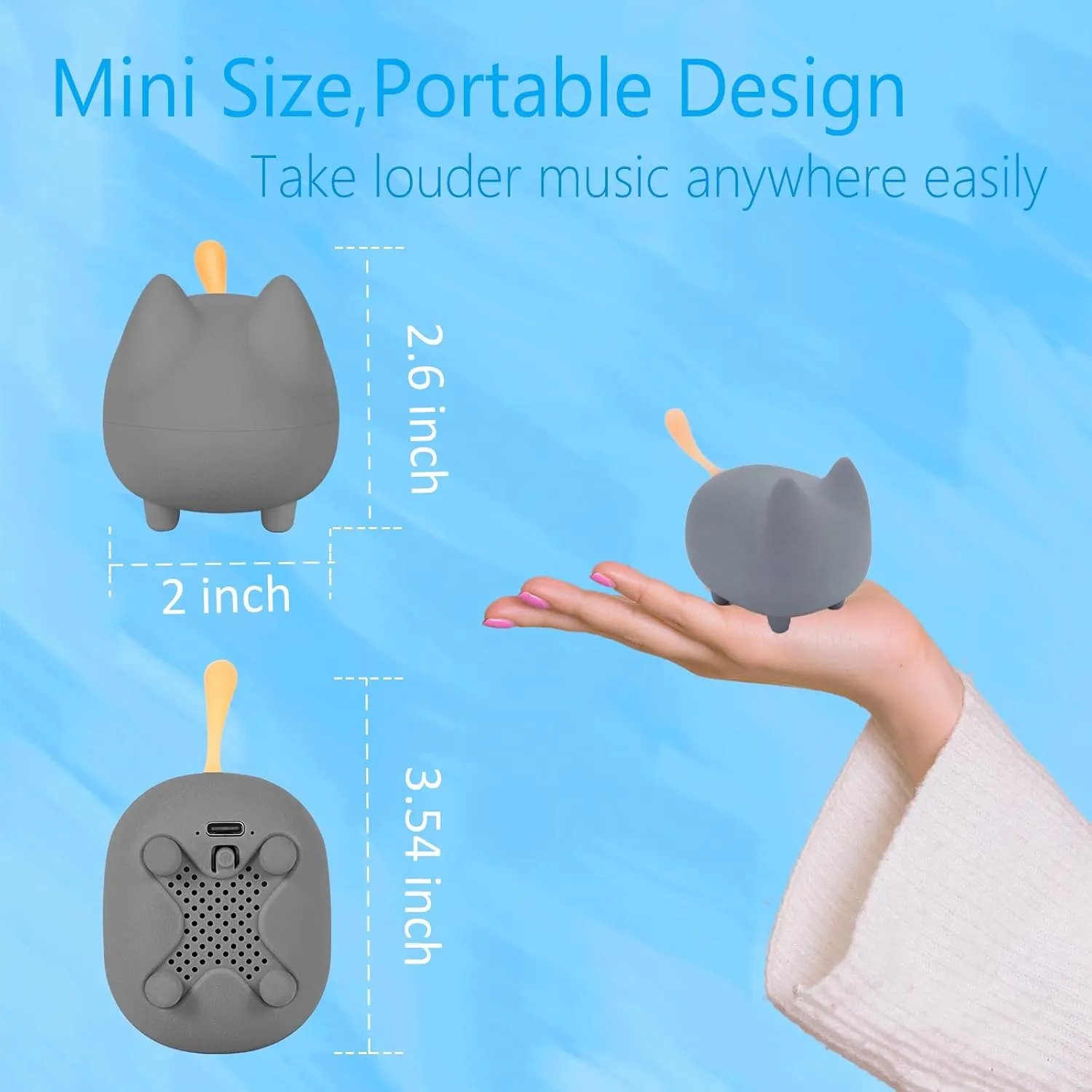 gingo Portable Bluetooth Speaker, Mini Wireless Speakers with Clarity Stereo, Super Bass,TWS Pairing,Built-in Mic,40H Playtime,BT5.3,Powerful Rich Room-Filling Sound, Cute Pet Speaker (Grey)