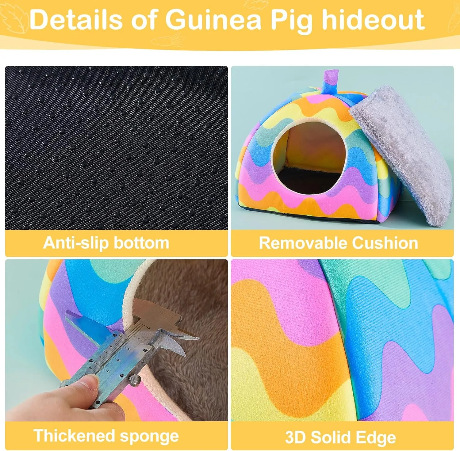 Glittme Guinea Pig Hideout, Soft Bed and Tunnel, 2 Pack Washable Tunnel with House Accessories for Small Animals