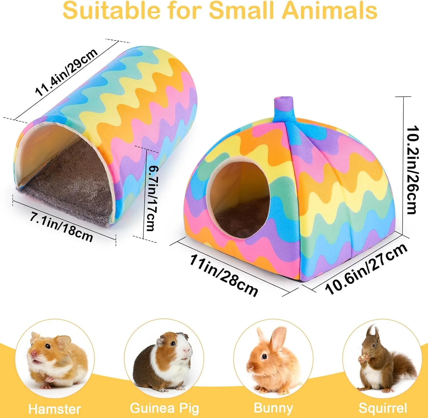 Glittme Guinea Pig Hideout, Soft Bed and Tunnel, 2 Pack Washable Tunnel with House Accessories for Small Animals