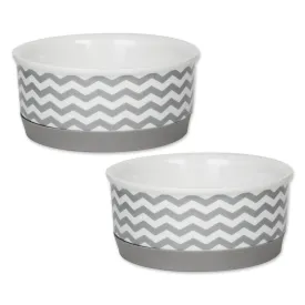 Gray Chevron Pet Bowl Set of 2, Small - 3/4 C Capacity