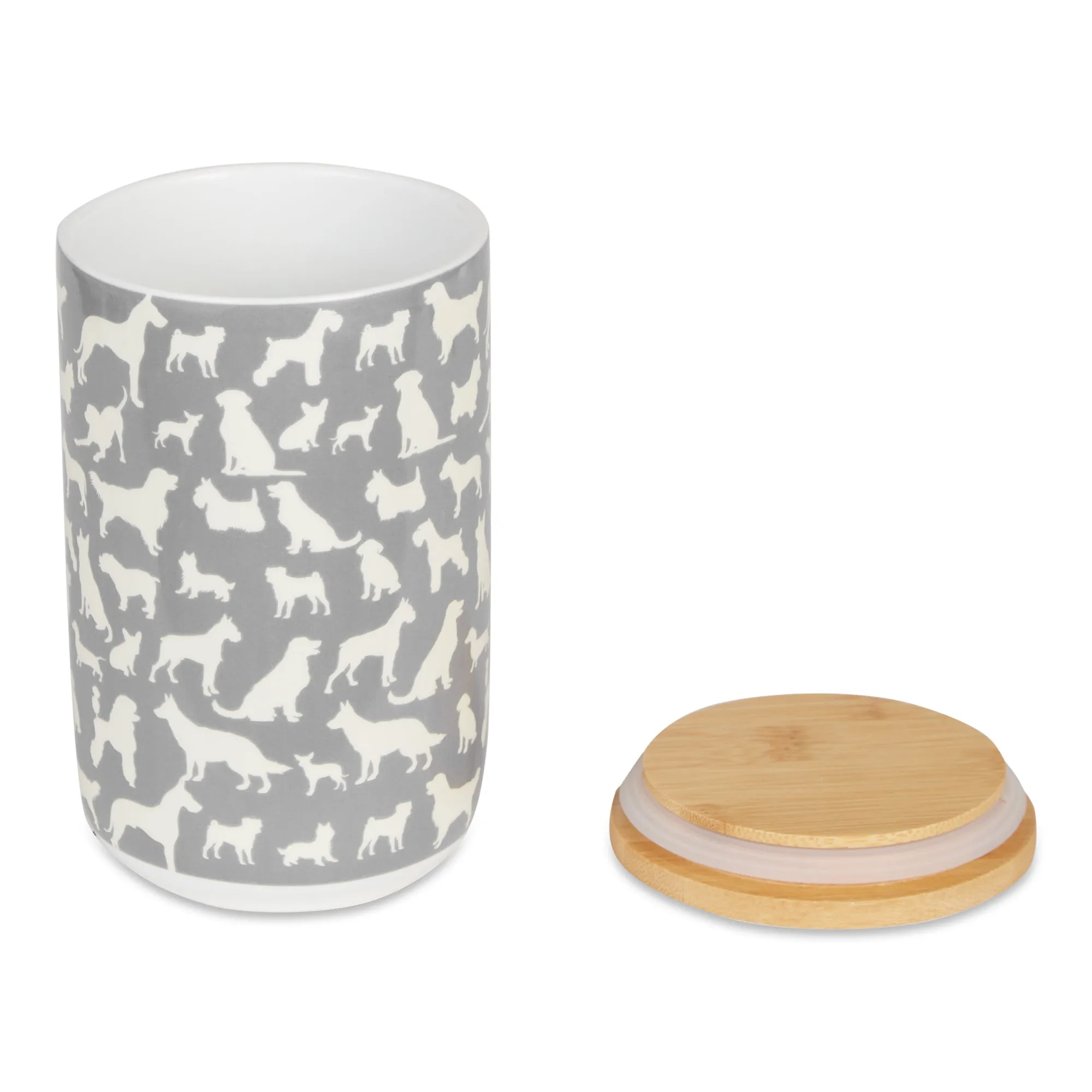 Gray Dog Show Pet Treat Canister 4 Cup Capacity