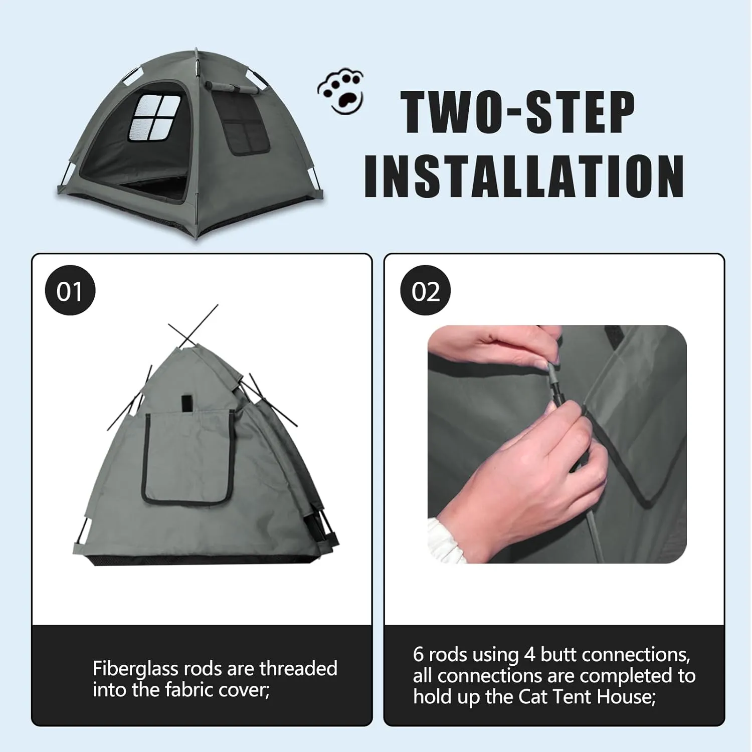 Grey Cat Tent HouseCat's Nest, Portable Indoor/Outdoor Pet Tent House for Cats, Puppies and Other Small Animals