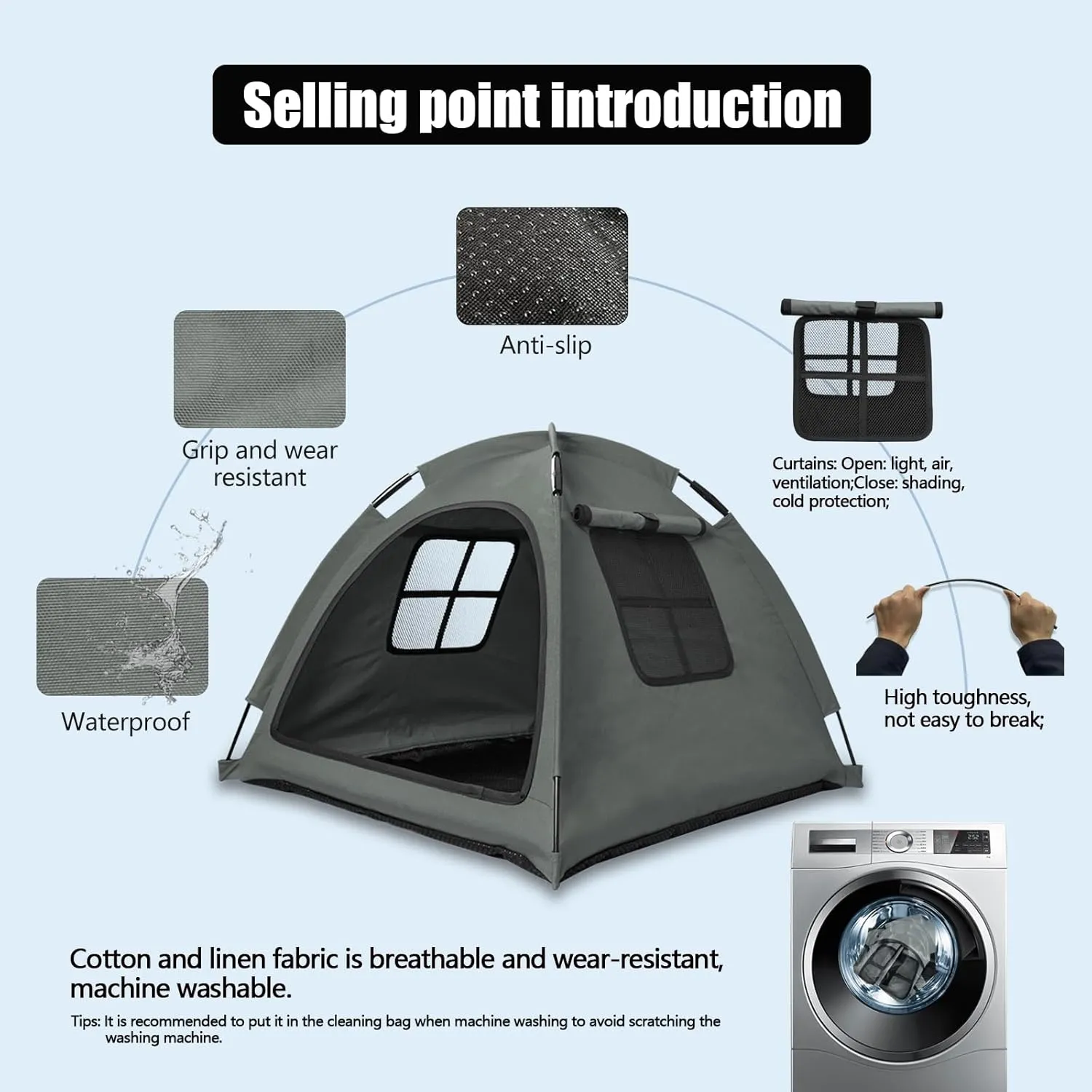 Grey Cat Tent HouseCat's Nest, Portable Indoor/Outdoor Pet Tent House for Cats, Puppies and Other Small Animals
