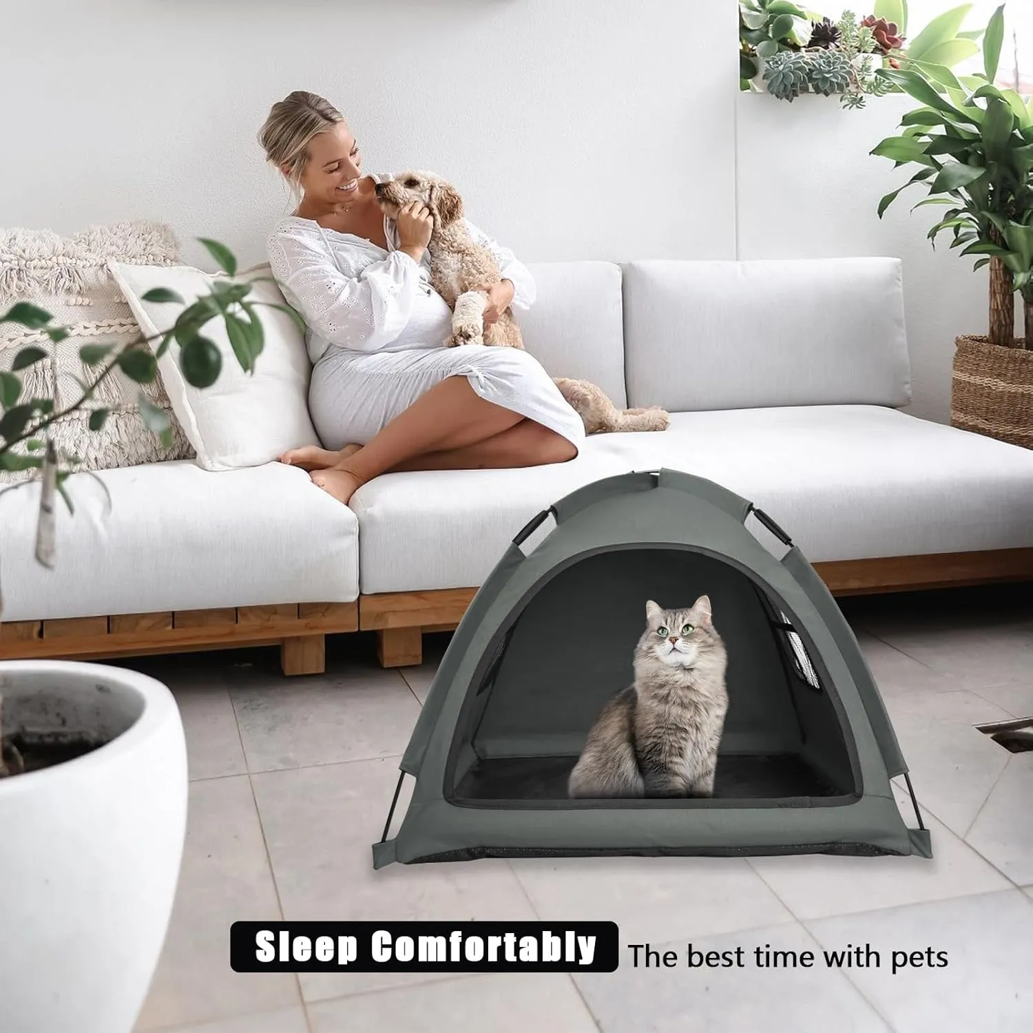 Grey Cat Tent HouseCat's Nest, Portable Indoor/Outdoor Pet Tent House for Cats, Puppies and Other Small Animals
