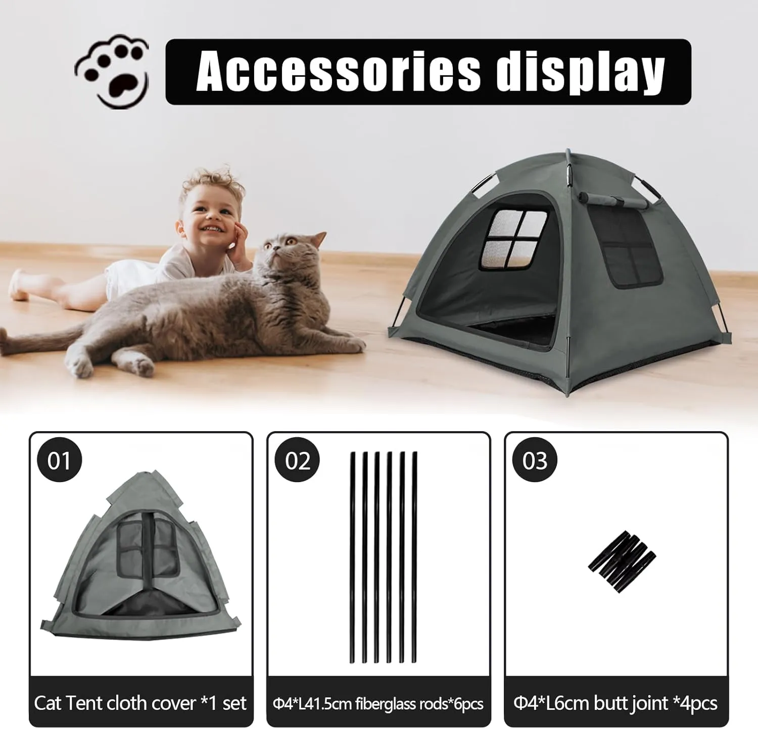 Grey Cat Tent HouseCat's Nest, Portable Indoor/Outdoor Pet Tent House for Cats, Puppies and Other Small Animals